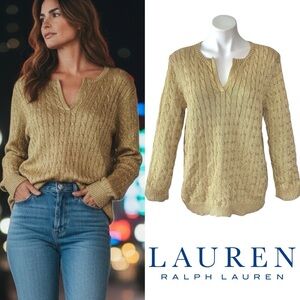 NWT Ralph Lauren Golden Metallic Cable Knit Sweater